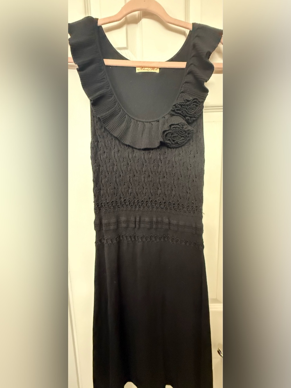 Alannah Hill Black Knit Ruffle Flower Detail Dress Sz 12 (0223)